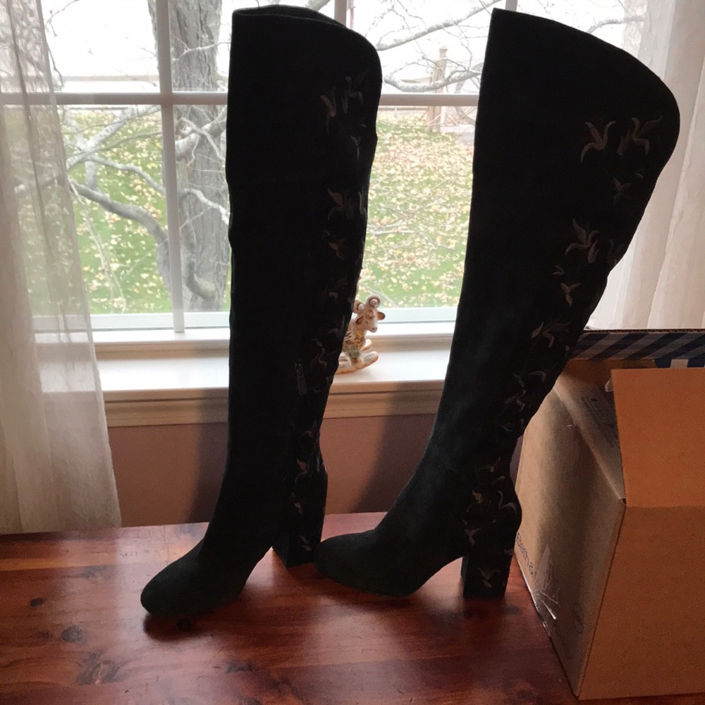 Kenneth Cole Embroidered Suede Over-the-Knee Boots